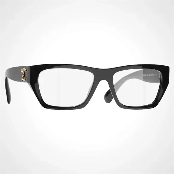 New CHANEL Eyeglasses Black Gold Chain CC Rectangle 52mm Rx-able - Picture 1 of 5